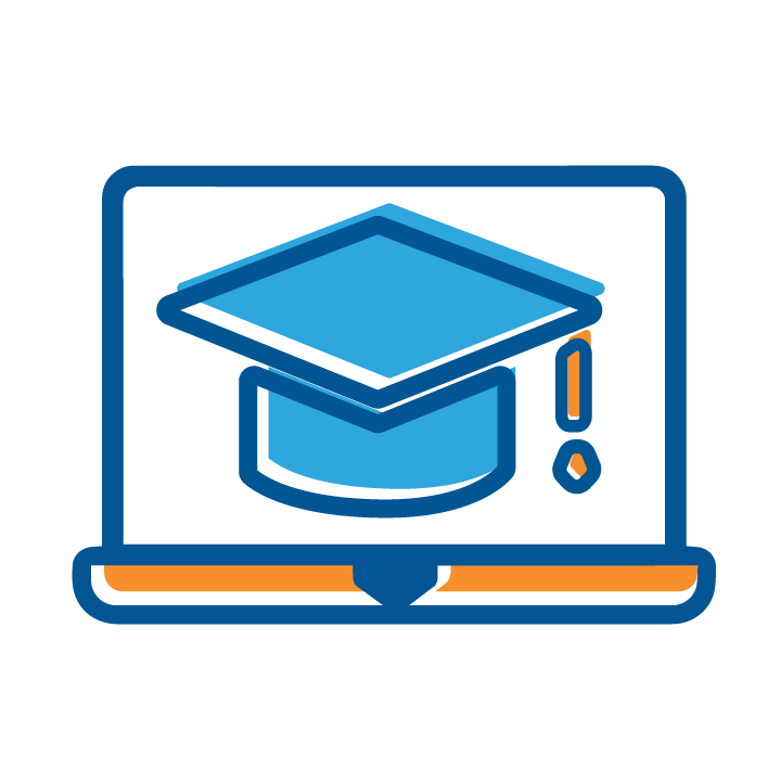 Icon showing laptop with a graduation cap.