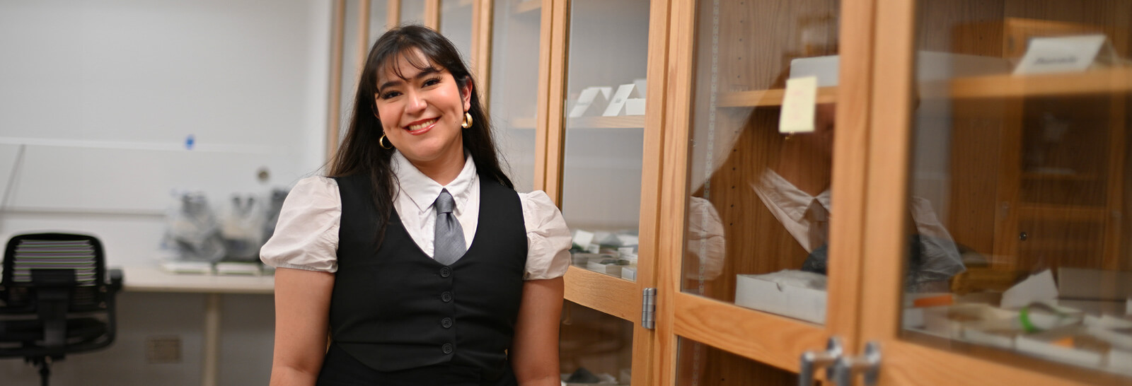 Anisah in the geology classroom.