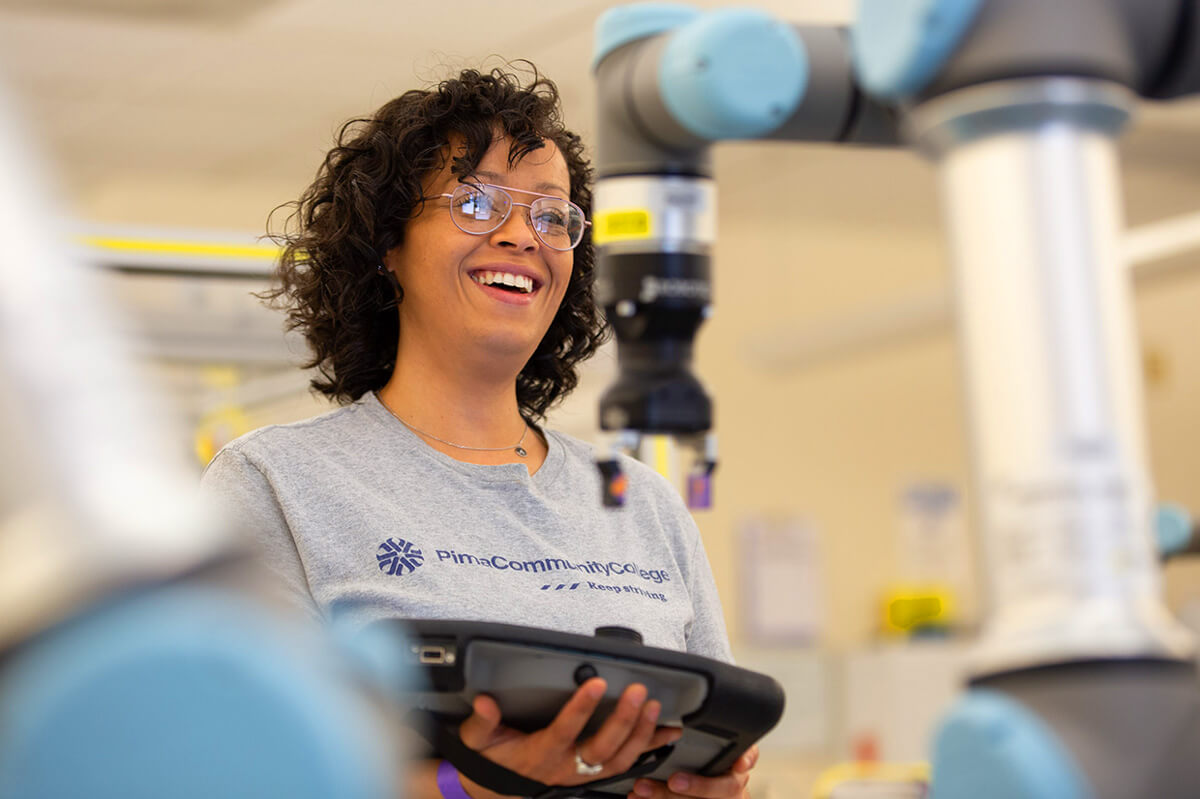 Student working in the automated tech lab.
